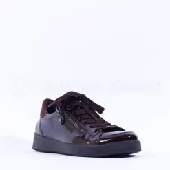 Women Ara Rom Side Zip Lace Trainer - Dark Burgundy Patent