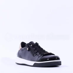 Women Ara Rom Side Zip Lace Trainer - Black Patent