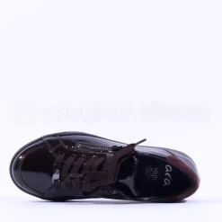 Women Ara Rom Side Zip Lace Trainer - Dark Burgundy Patent