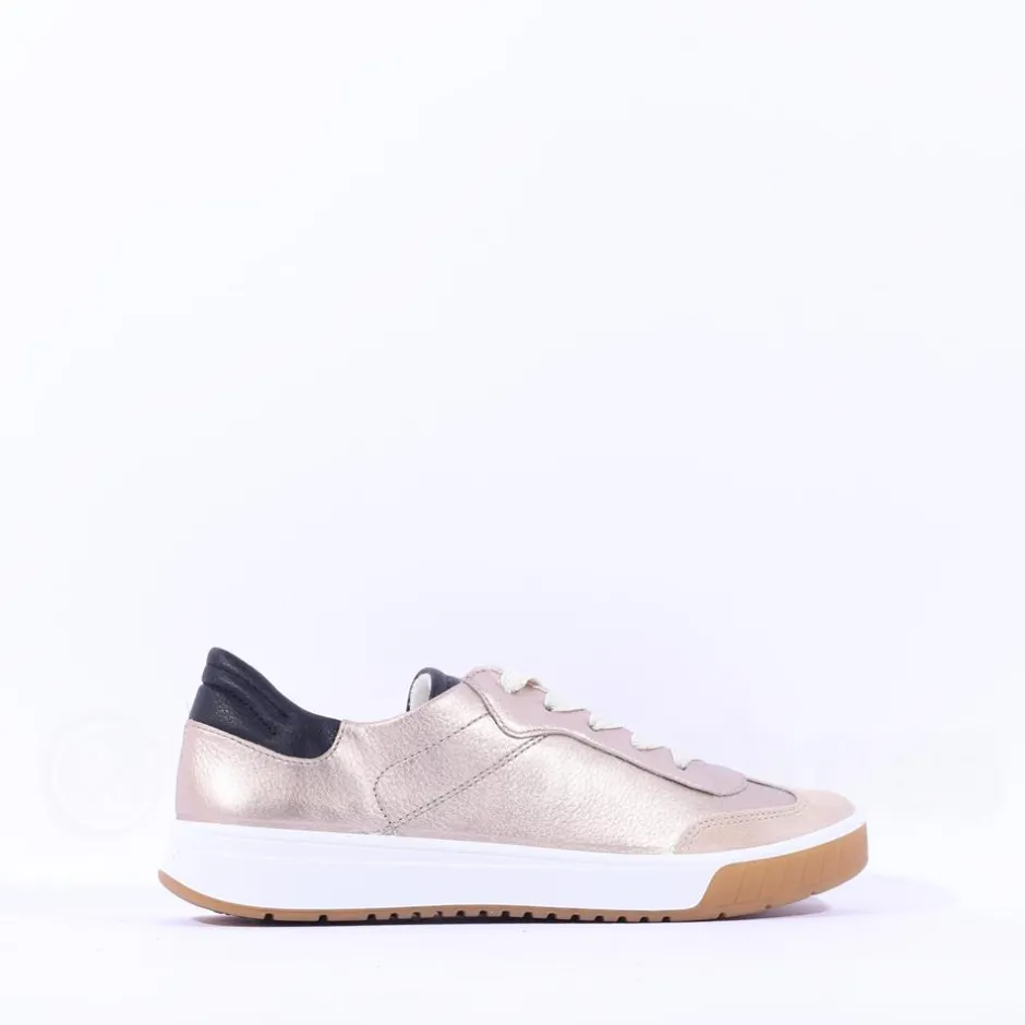 Women Ara Rom T Toe Laced Trainer - Gold Combination