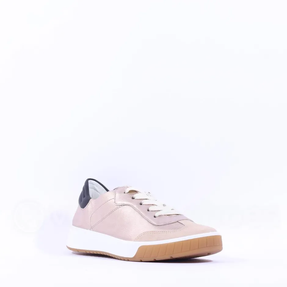 Women Ara Rom T Toe Laced Trainer - Gold Combination