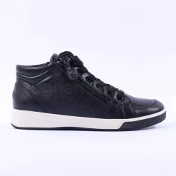 Women Ara Rome Diagonal Zip Lace Bootie - Black Leather