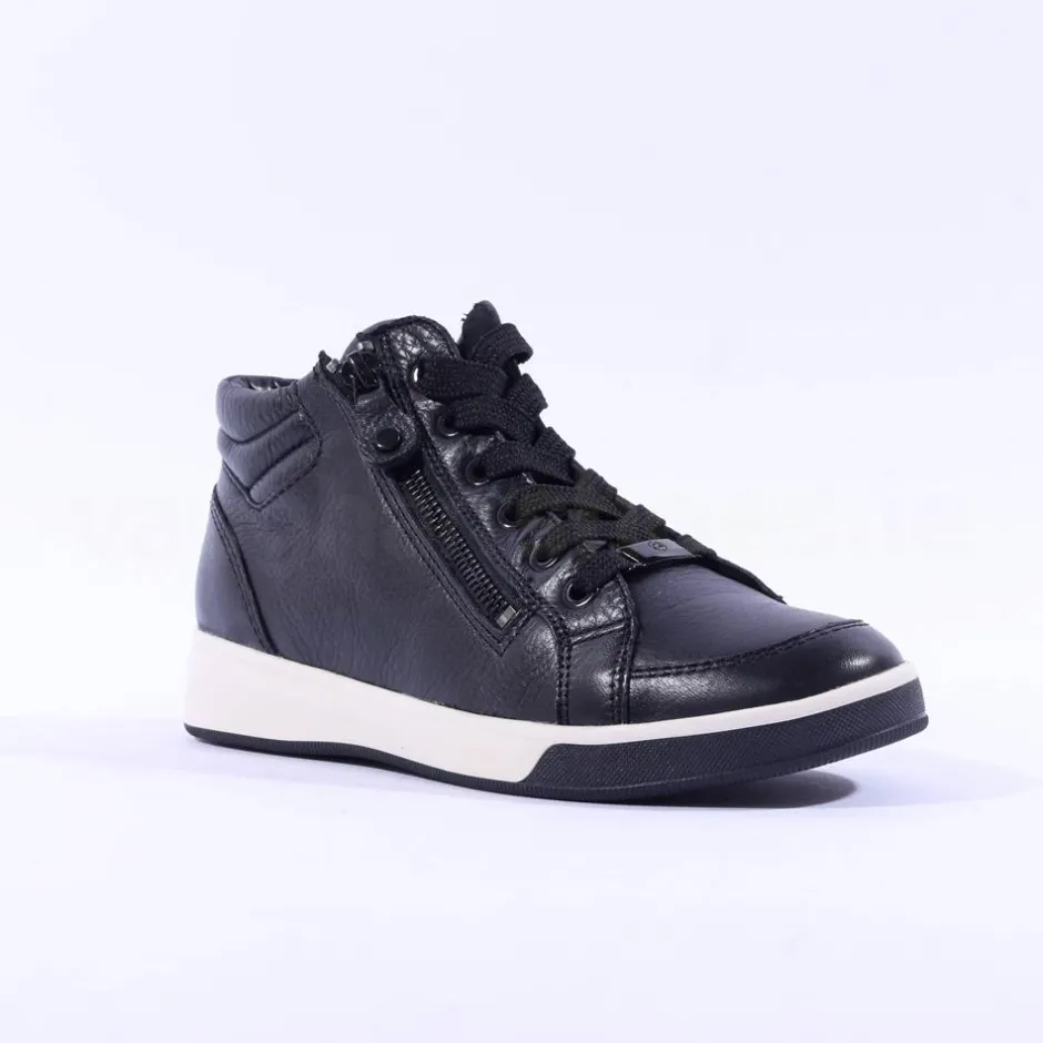 Women Ara Rome Diagonal Zip Lace Bootie - Black Leather