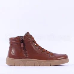 Women Ara Rome Side Zip Hi Top Bootie - Tan Leather