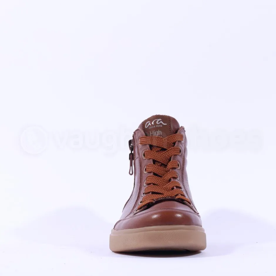 Women Ara Rome Side Zip Hi Top Bootie - Tan Leather