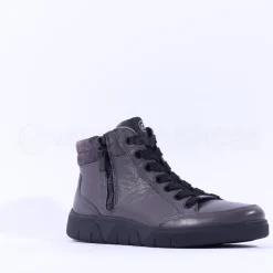 Women Ara Rome Side Zip Hi Top Bootie - Dark Grey Leather