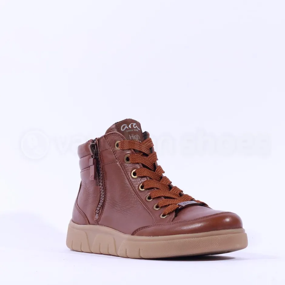 Women Ara Rome Side Zip Hi Top Bootie - Tan Leather