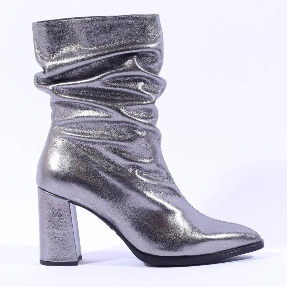 Women Wonders Salma High Block Folded Boot - Silver Metallic
