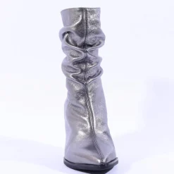 Women Wonders Salma High Block Folded Boot - Silver Metallic
