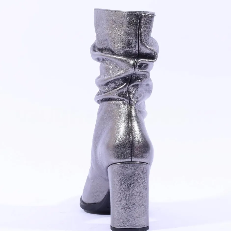 Women Wonders Salma High Block Folded Boot - Silver Metallic