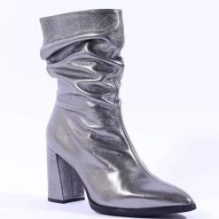 Women Wonders Salma High Block Folded Boot - Silver Metallic