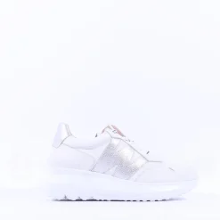 Women Wonders Samira Bungee Lace Wedge Trainer - White Silver Leather