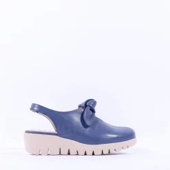 Women Wonders San Marino Bow Slingback Wedge - Navy Leather