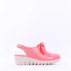 Women Wonders San Marino Bow Slingback Wedge - Coral Leather