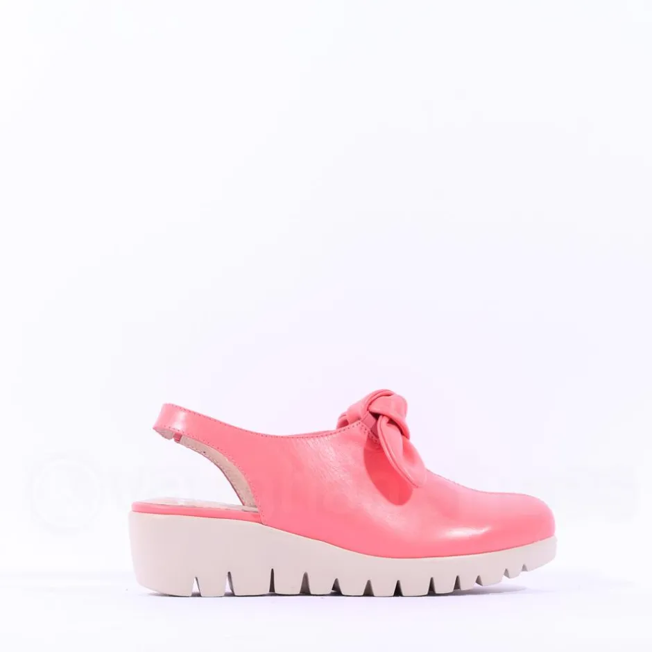 Women Wonders San Marino Bow Slingback Wedge - Coral Leather