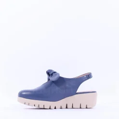 Women Wonders San Marino Bow Slingback Wedge - Navy Leather