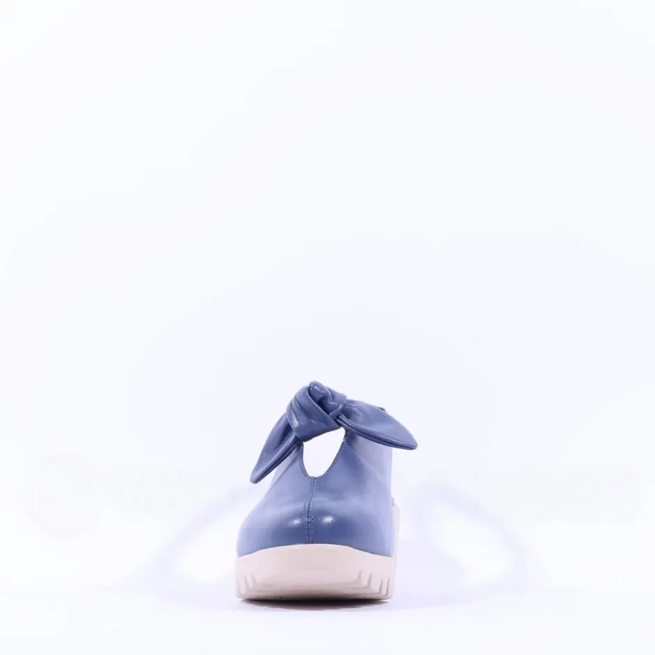 Women Wonders San Marino Bow Slingback Wedge - Navy Leather