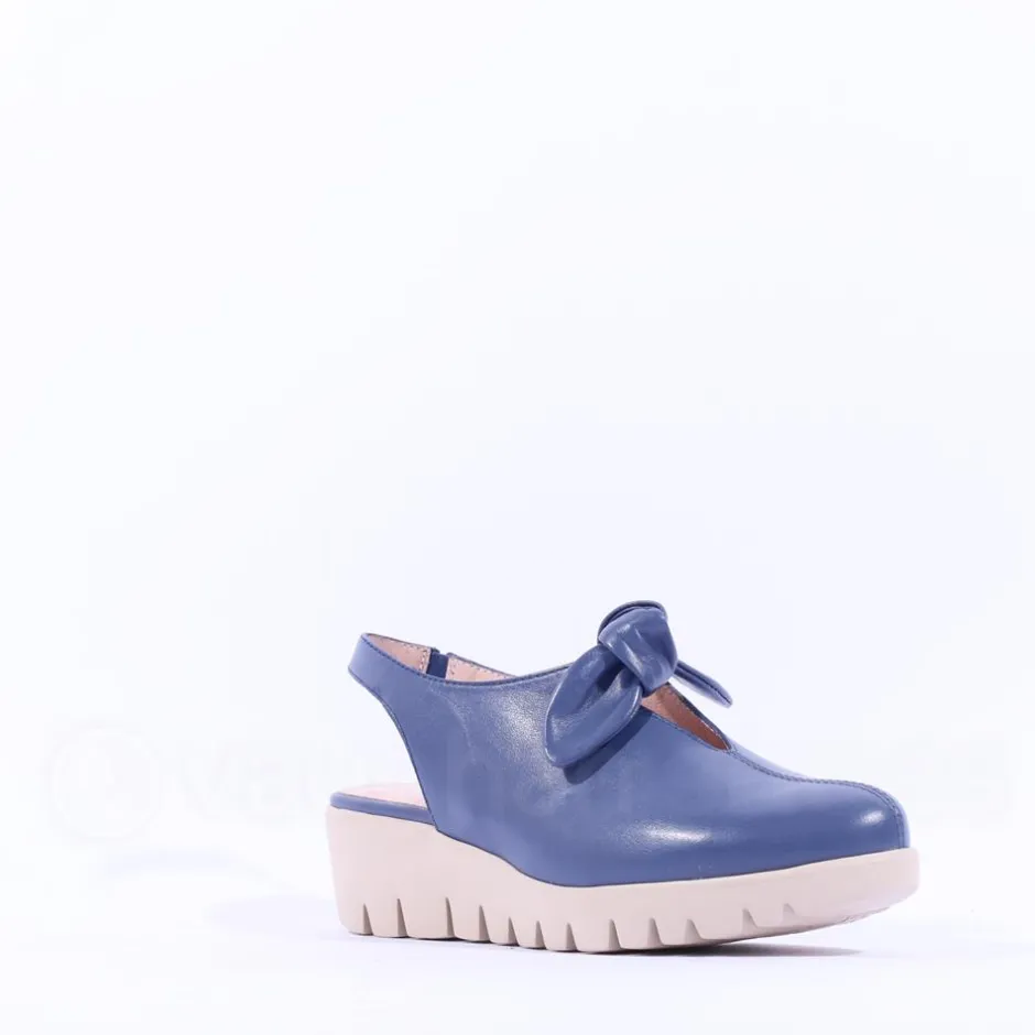 Women Wonders San Marino Bow Slingback Wedge - Navy Leather