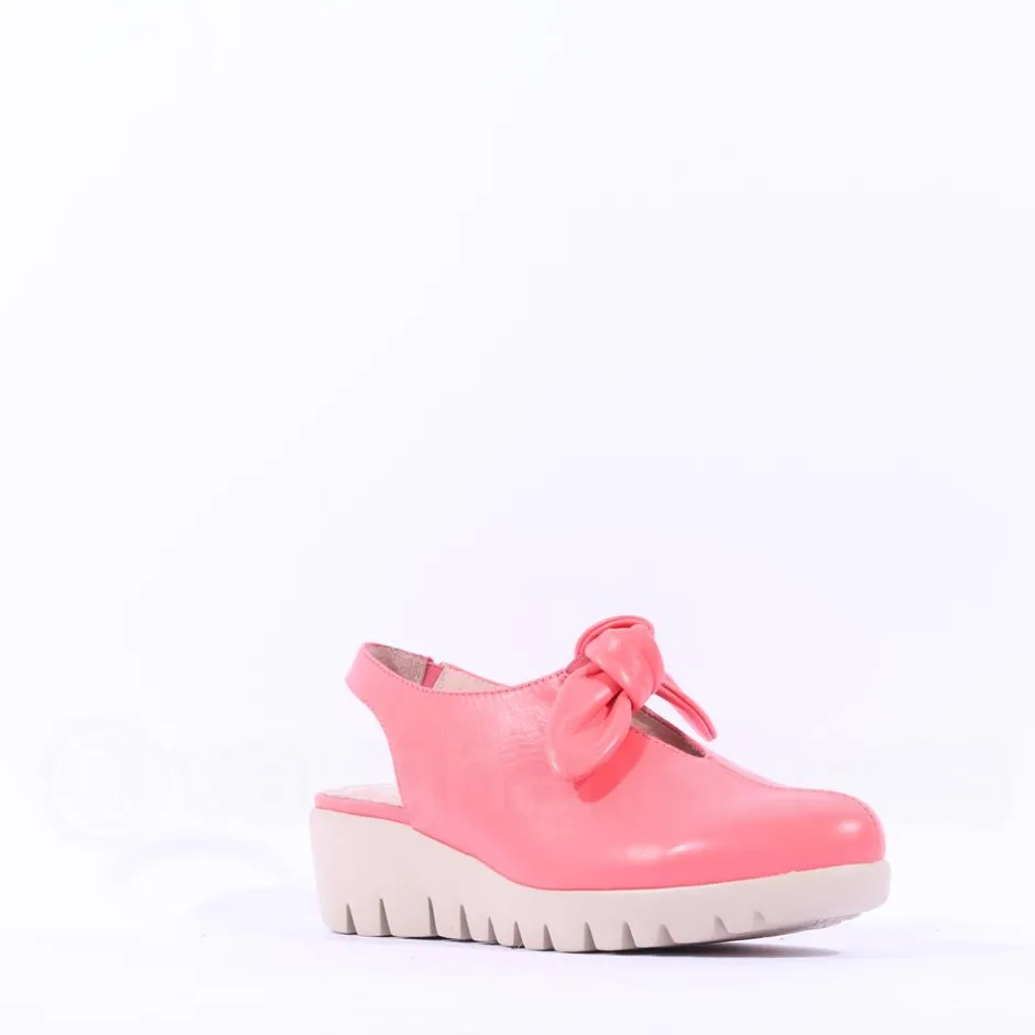 Women Wonders San Marino Bow Slingback Wedge - Coral Leather