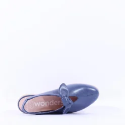 Women Wonders San Marino Bow Slingback Wedge - Navy Leather