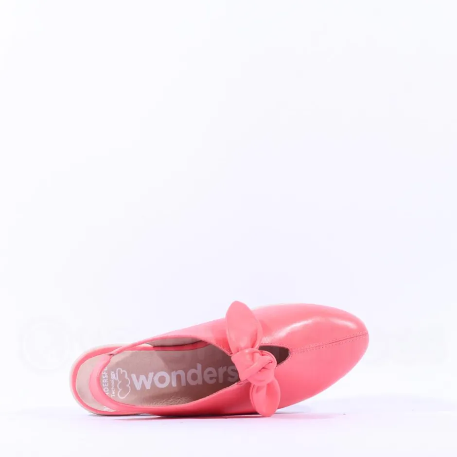 Women Wonders San Marino Bow Slingback Wedge - Coral Leather