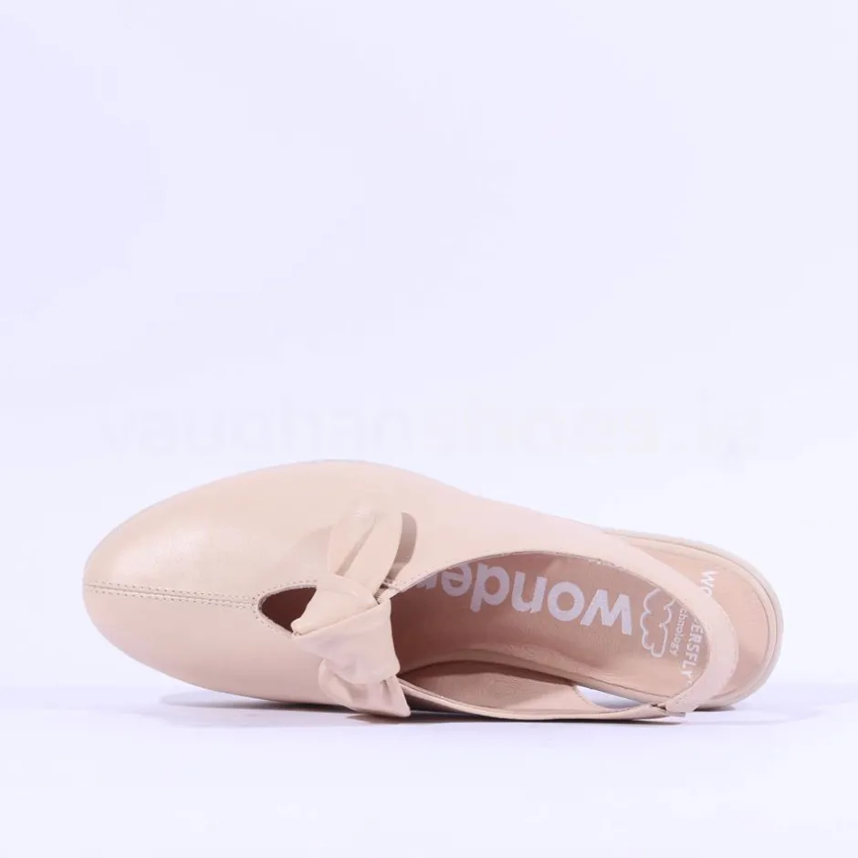 Women Wonders San Marino Bow Slingback Wedge - Nude Leather