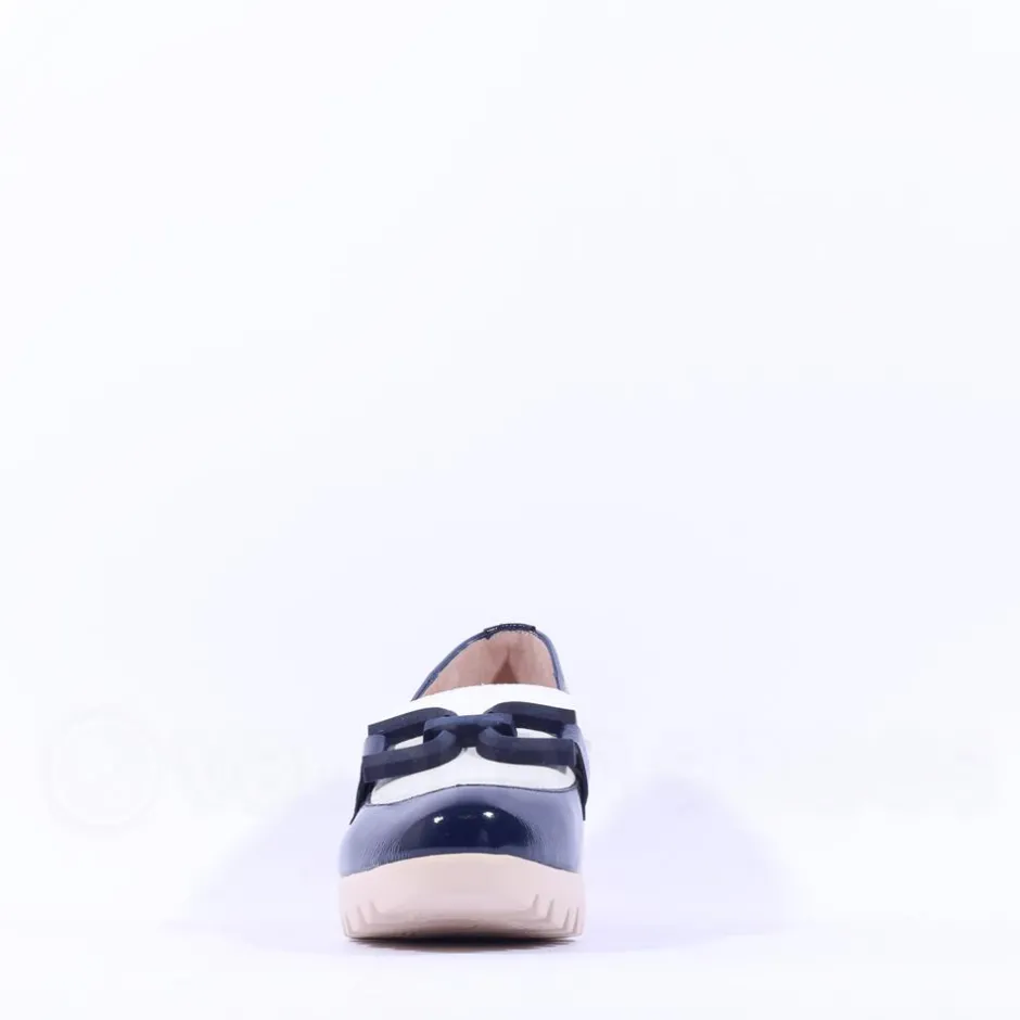 Women Wonders San Marino Link Wedge Shoe - Navy White Patent