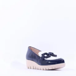 Women Wonders San Marino Link Wedge Shoe - Navy White Patent