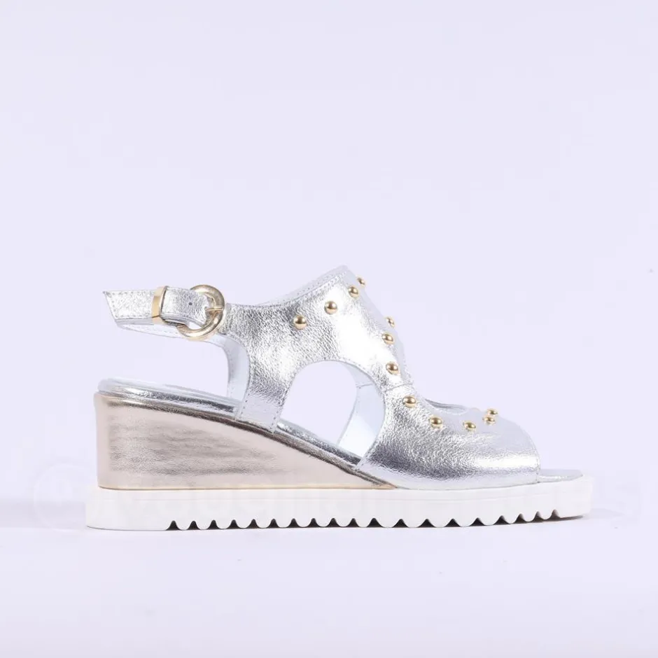 Women Marco Moreo San Remo Wedge Stud Sandal - Silver Gold