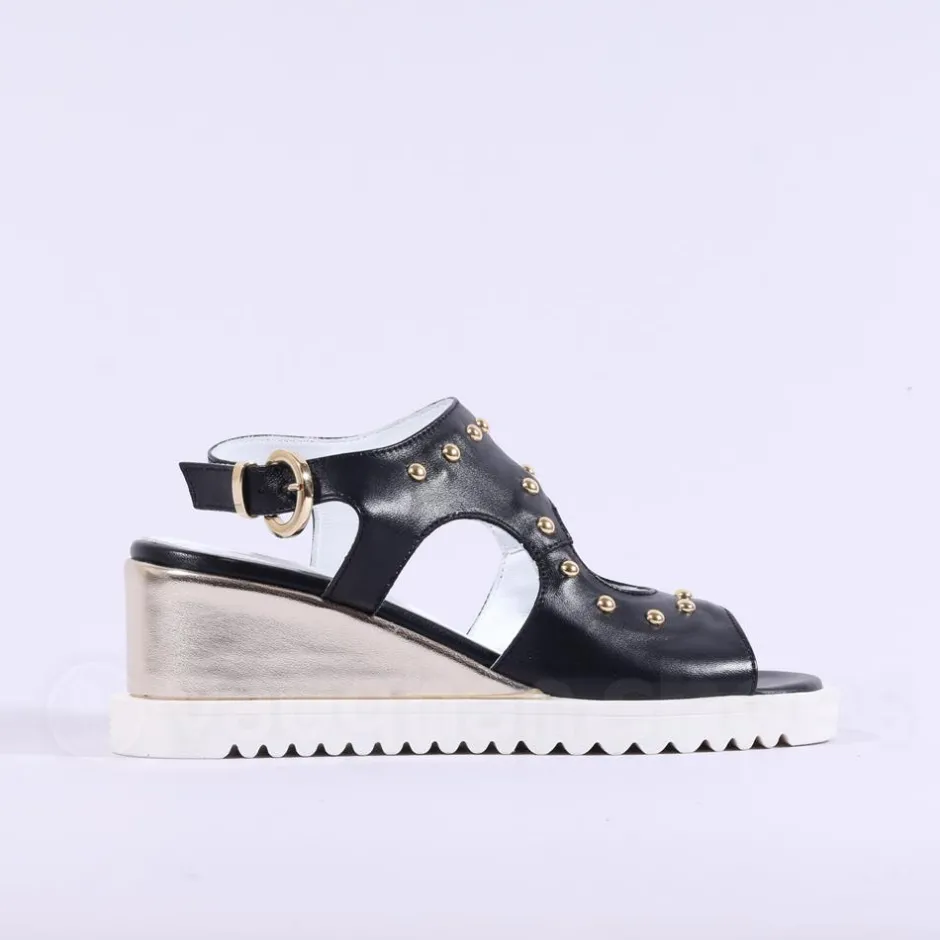 Women Marco Moreo San Remo Wedge Stud Sandal - Black Gold