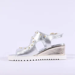 Women Marco Moreo San Remo Wedge Stud Sandal - Silver Gold