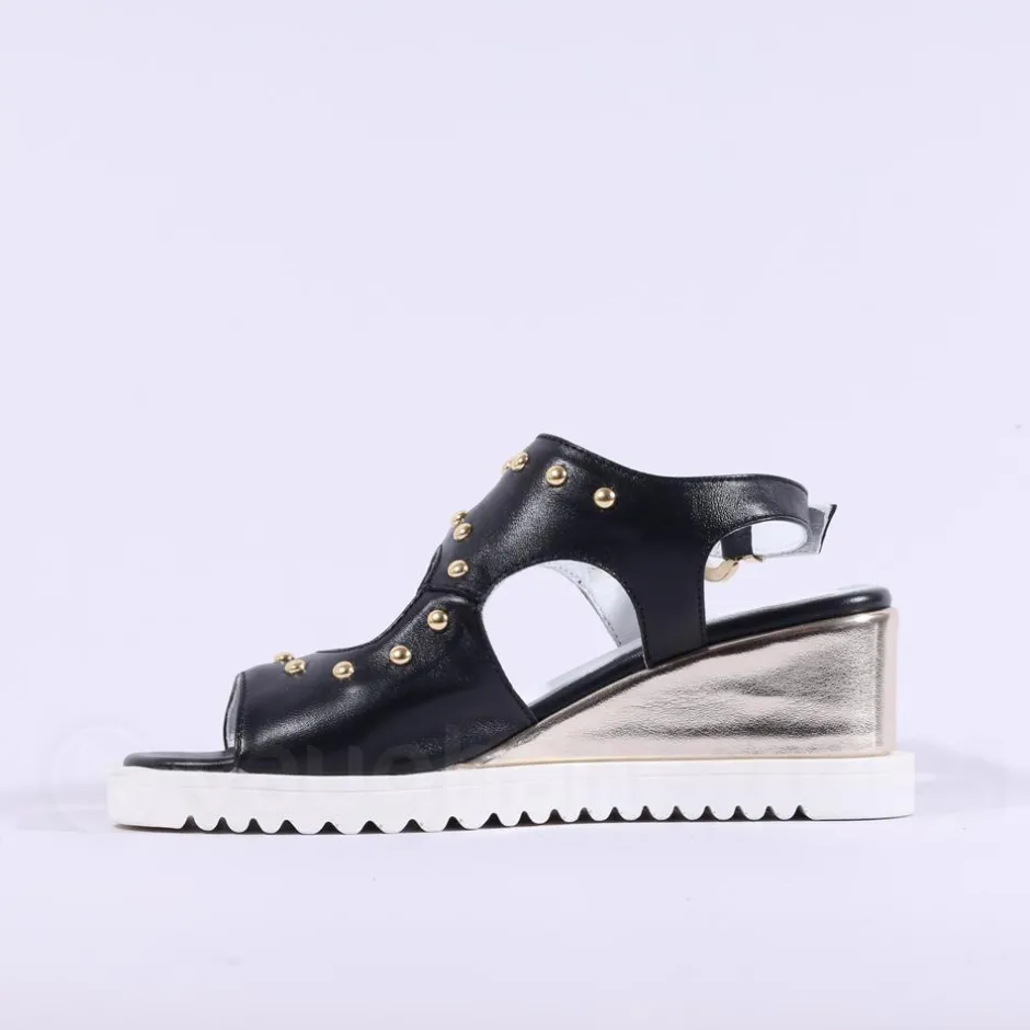 Women Marco Moreo San Remo Wedge Stud Sandal - Black Gold