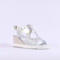 Women Marco Moreo San Remo Wedge Stud Sandal - Silver Gold