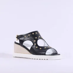 Women Marco Moreo San Remo Wedge Stud Sandal - Black Gold