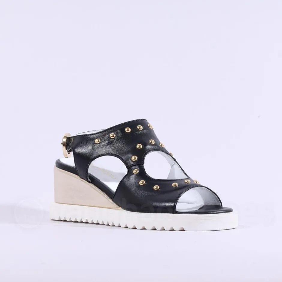 Women Marco Moreo San Remo Wedge Stud Sandal - Black Gold