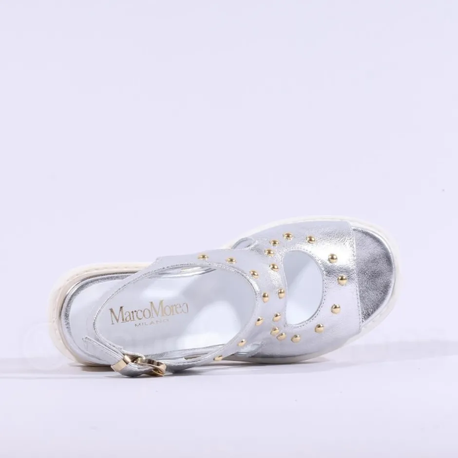 Women Marco Moreo San Remo Wedge Stud Sandal - Silver Gold