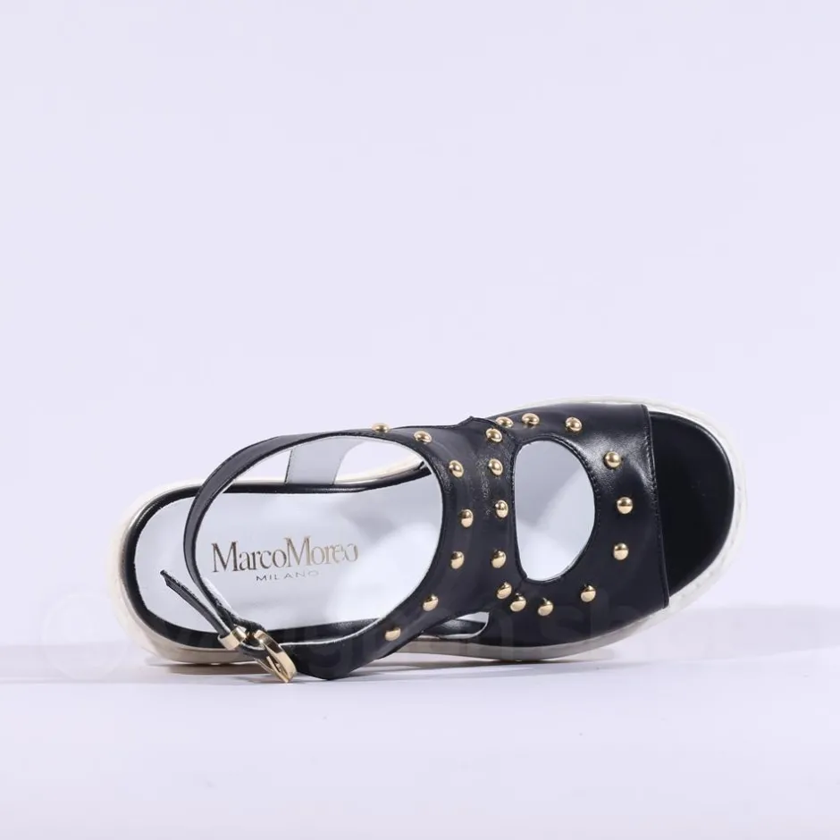 Women Marco Moreo San Remo Wedge Stud Sandal - Black Gold