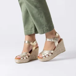 Women Wonders Sango Strappy Espadrille Wedge - Gold Leather