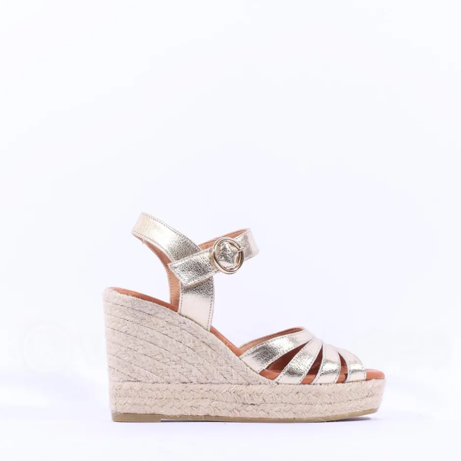 Women Wonders Sango Strappy Espadrille Wedge - Gold Leather