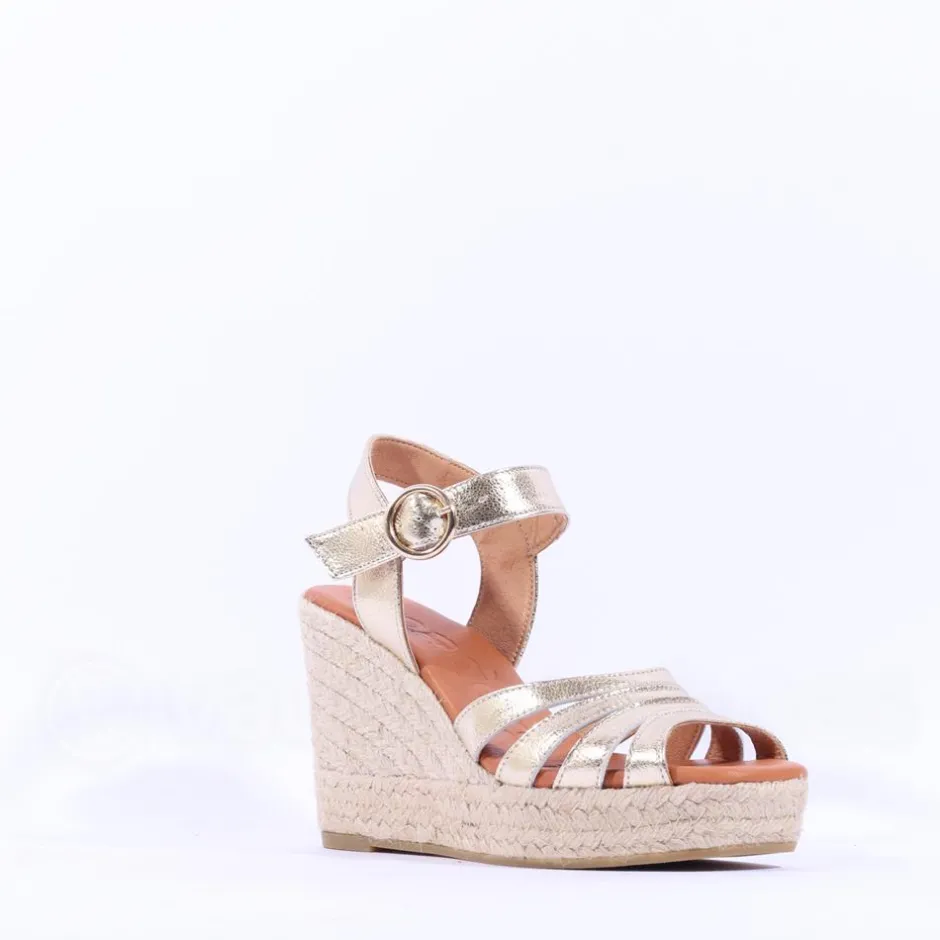 Women Wonders Sango Strappy Espadrille Wedge - Gold Leather