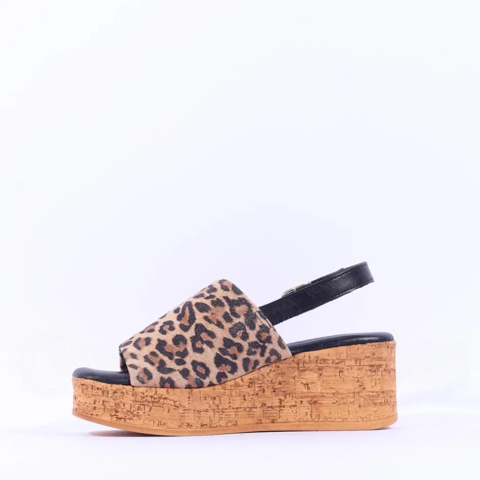 Women Tamaris Santini Cork Platform Slingback - Leopard Print