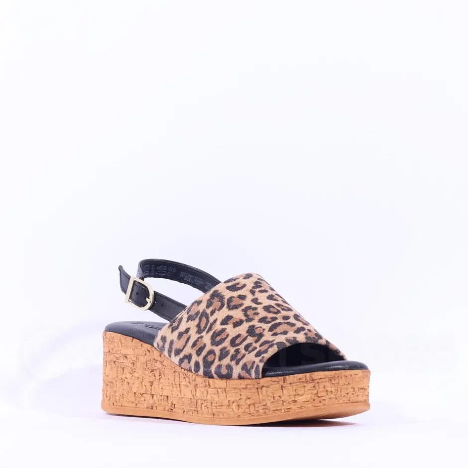 Women Tamaris Santini Cork Platform Slingback - Leopard Print