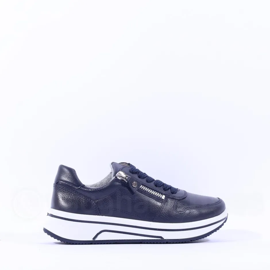 Women Ara Sapporo Side Zip Platform Trainer - Navy Leather
