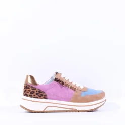 Women Ara Sapporo Side Zip Platform Trainer - Pink Leopard Combi
