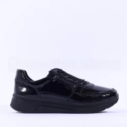 Women Ara Sapporo Side Zip Platform Trainer - Black Patent