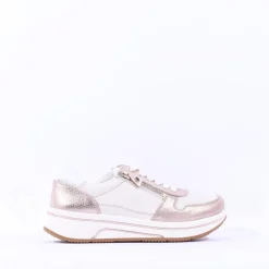 Women Ara Sapporo Side Zip Platform Trainer - White Gold Leather
