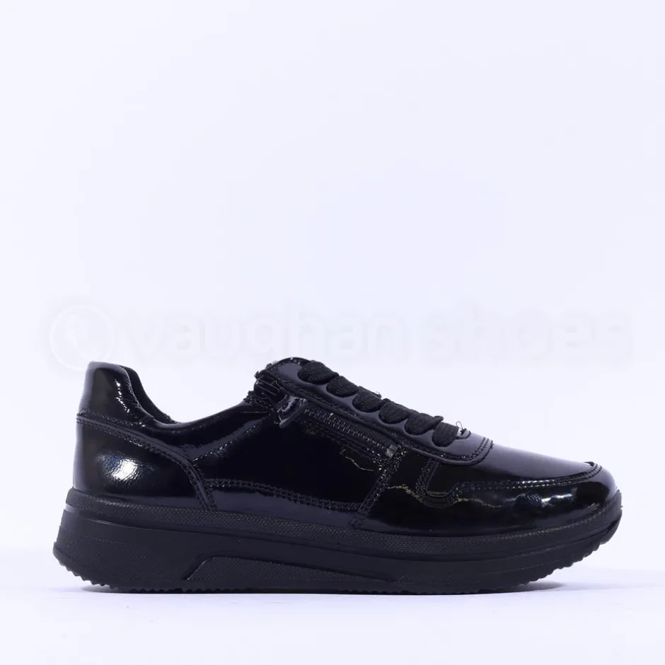 Women Ara Sapporo Side Zip Platform Trainer - Black Patent