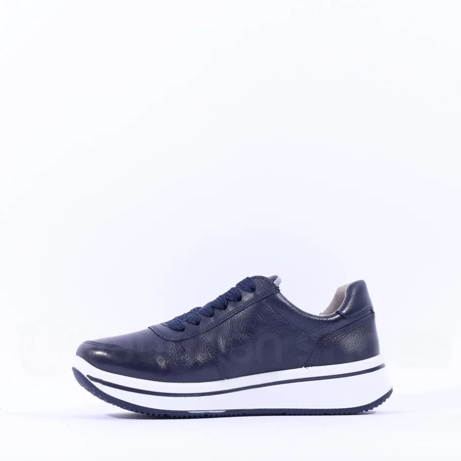 Women Ara Sapporo Side Zip Platform Trainer - Navy Leather