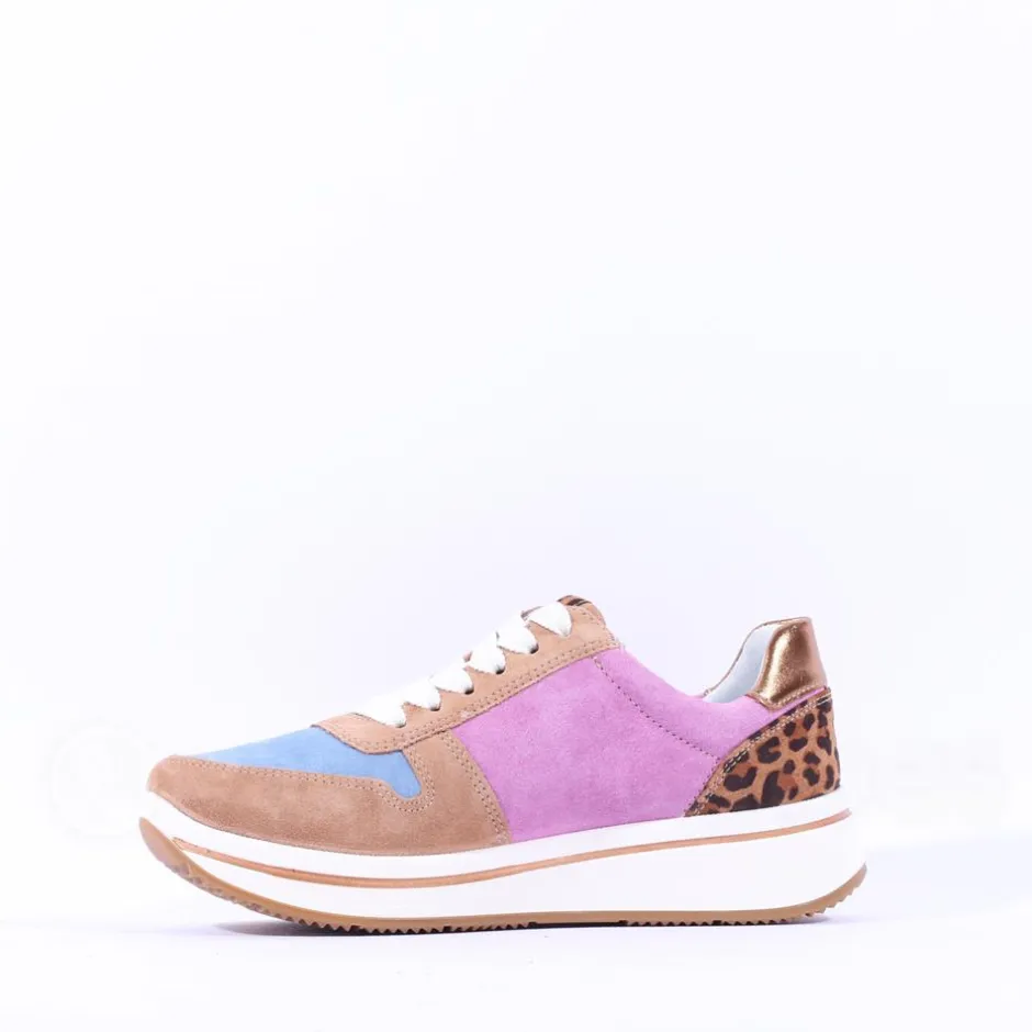 Women Ara Sapporo Side Zip Platform Trainer - Pink Leopard Combi