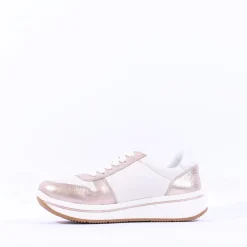 Women Ara Sapporo Side Zip Platform Trainer - White Gold Leather